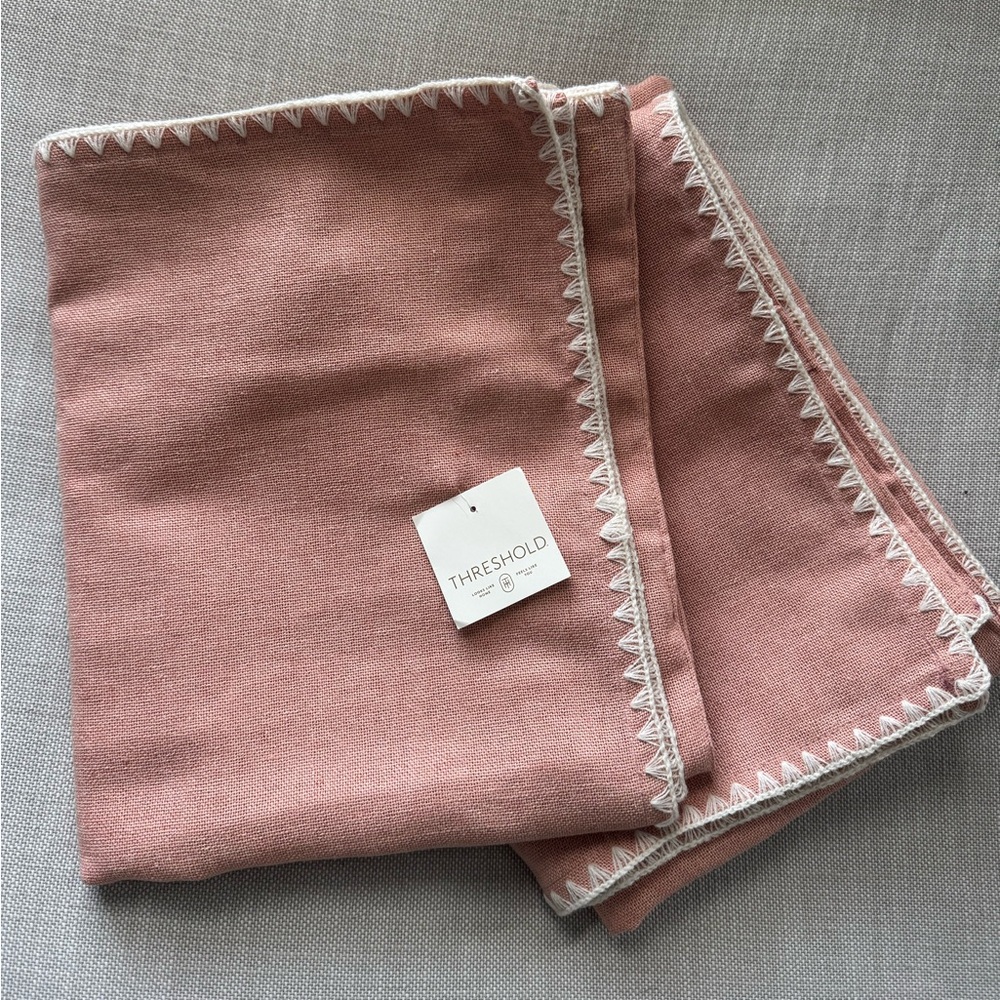 Threshold coral pink embroidered curtain panels 63 x 54
